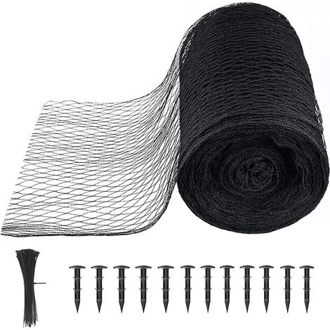Filet de jardin en polyéthylène noir de 6 m x 12 m, maille de 1,2 cm, avec piquets de sol, protège les étangs des feuilles, des oiseaux et des débris (1/5)