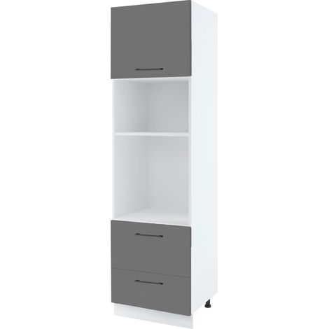 Colonne de cuisine pour micro-onde et four encastrable Lovia Gris Mat 2 tiroirs L 60 cm - Porte avec poignée apparente Grey (1/2)