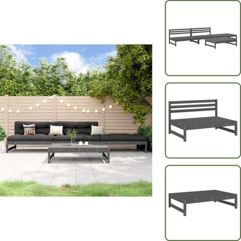 Tavolino da giardino - vidaXL Set Salotto da Giardino 4 pz Grigio in Legno Massello di Pino - Mobili in legno