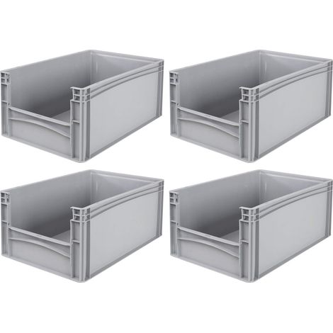 BRB 4 bacs Euro avec ouverture sur un côté frontal, L x l x H 600 x 400 x 270 mm, couleur : gris