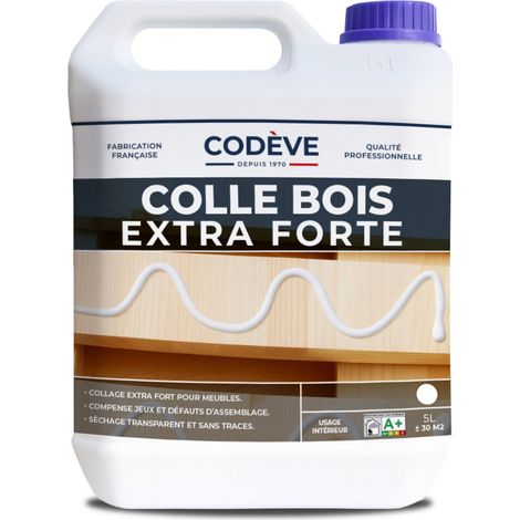 Codève Bois – Colle à bois extra forte 5 L – Adhérence importante pour bois dur et exotique – Joint épais pour rattraper les jeux – Usage intérieur D2