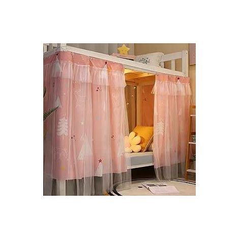Cortina opaca para cama alta, dormitorio infantil, cama alta, litera, colcha de media altura, dosel, mosquitera, tienda de campaña con red, 1,35 x 2 m (1/5)
