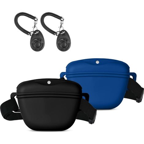 2Pcs Sac Friandise pour Chien en Silicone, Accessoires Sac D'entraînement Doggie Treat Sac Pochette, Sacs de Nourriture Portables pour Les Promenades du Chien avec Clicker et Ceinture Dressage (1/5)