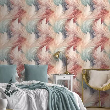 Multicolour Feather Wallpaper Metallic Shimmer Elegant Feature Wall High Quality (1/5)