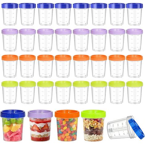 Lot de 32 Petites Boîtes en Plastique avec Couvercle - 120 ml - Petites Boîtes en Plastique avec échelle - Boîte Plastique Alimentaire - 4 couleurs - Pour Sauces, Salade, Yaourt (1/5)