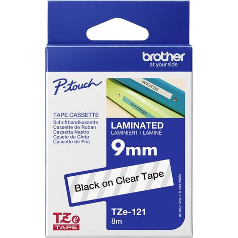 Brother TZe TZe-121 Colore Nastro: Trasparente Colore carattere:Nero 9 mm 8 m (1/5)