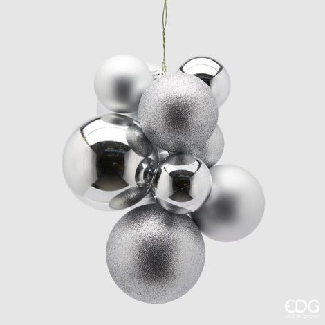 EDG Enzo De Gasperi Grappolo Palla Natale Pvc 10 Pz Silver