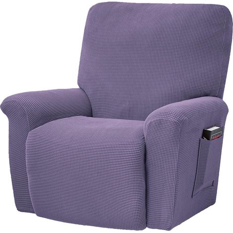 Housse de fauteuil inclinable à élastique unique, avec poches latérales, couleur unie, adaptée à toutes les saisons, gris-violet (1/5)