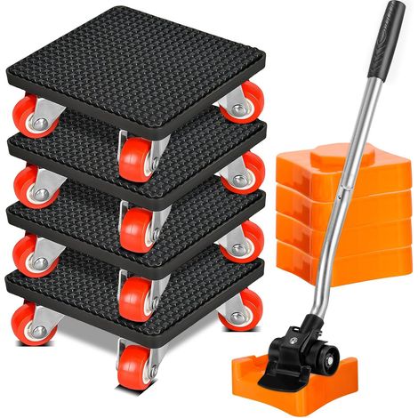 Kit de Deplace Meuble, 9 Pièces avec Leve Meuble Lourd et roulettes pour Meubles Pivotantes à 360 Degrés, Deplace Meuble Lourd sans Effort Jusqu’à 500 Kg, Outil Pratique pour Maison et Bureau (1/5)
