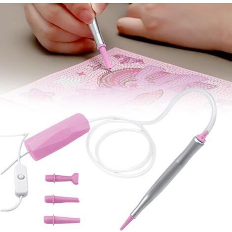TechVizrs E-Painter Stylo de peinture diamant électrique avec 3 têtes d'aspiration et USB-C pour accessoires d'art diamant (rose) (1/5)