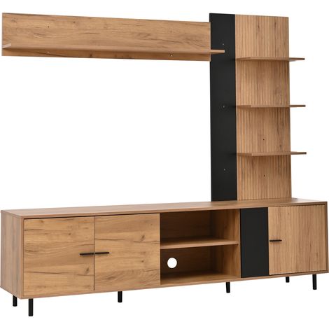 Mobile TV con vetrina e ripiani 187,5x40x167 cm 3 armadi legno e nero HOMVRA (1/5)