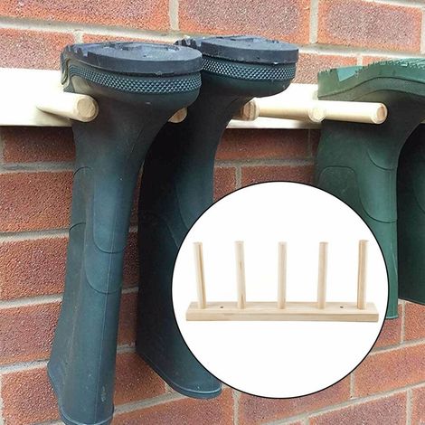 Wall Mounted Bamboo Boot Rack For 2 Pairs Of Wellies Space Saving Welly Storage Holder For Rain Boots Riding Boots Neat Shoe Organiser Stand For Hallway Utility Room Or Porch (1/5)