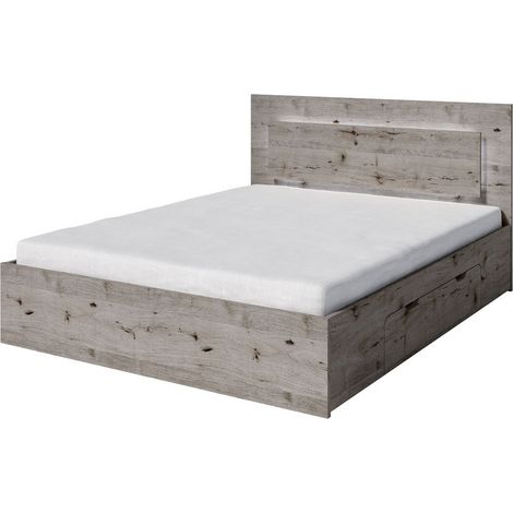 Set letto VELTIS 160x200 cm con doghe incluse – Testiera LED – Rovere Wellington – Materasso non incluso