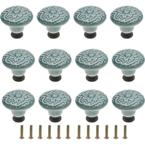 Lot de 12 boutons en céramique vert - pour tiroirs, commodes, armoires de cuisine – Poignées décoratives