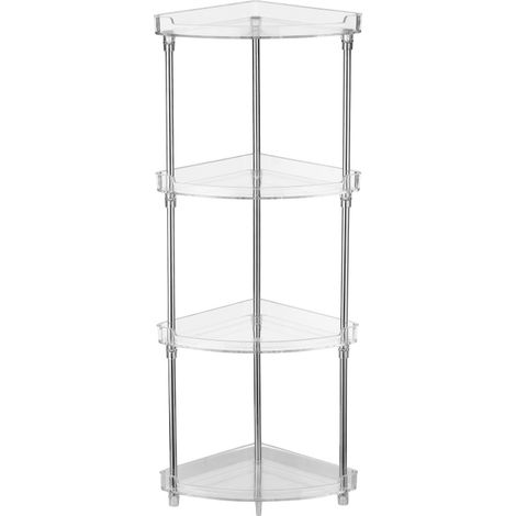 Étagère d'angle à 4 niveaux pour meuble-lavabo, 2 étagères transparentes, idéale pour ranger vos affaires sur le comptoir de votre salle de bain. (1/5)