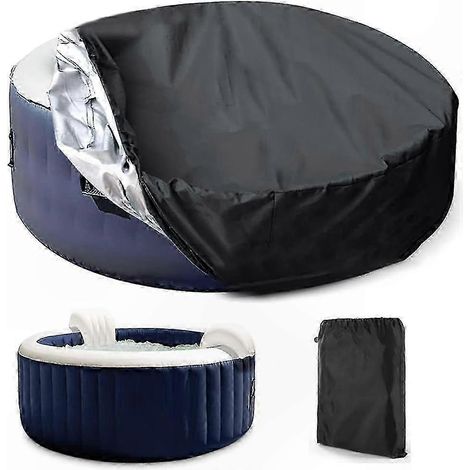 Couverture ronde imperméable et coupe-vent pour spa extérieur avec cordons de serrage, en polyester Ox durable, disponible en 3 tailles. (1/5)