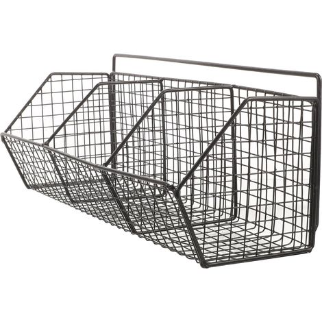 Étagère Murale Cuisine en Métal Noir Panier de Rangement 3 Compartiments pour Oignons Ail et Gingembre Organisateur Mural Gain de Place pour Cellier Cuisine Facile à Nettoyer (1/5)