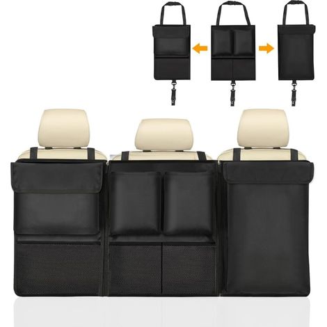 Organiseur de coffre, sac de rangement, sac pour coffre, imperméable et multifonctionnel, sépare le coffre et la banquette arrière avec de nombreux compartiments, noir 89 cm × 46 cm (1/5)