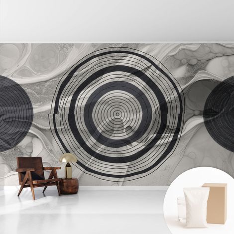 Tapete Vliestapete mit Kleber - Fototapete mit Motiv - Wandtapete modern - Wandgestaltung Graue Kreise 416x254 cm (1/5)