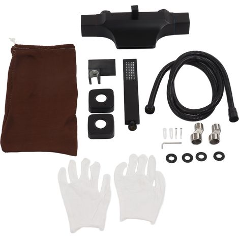 Ensemble de robinetterie de douche murale double fonction avec pommeau de douche, filetage intérieur et extérieur G1/2 noir (1/5)