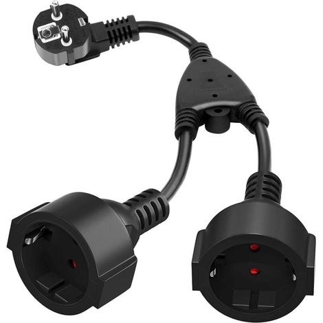 Fiche Double pour Prise, Rallonge avec 2 prises 16A/ 250V/ Max.3680W 2 en 1 Adaptateur de Prise Distribution à 2 Voies IP44 Double Prise pour Maison, Bureau, Voyages (1/4)