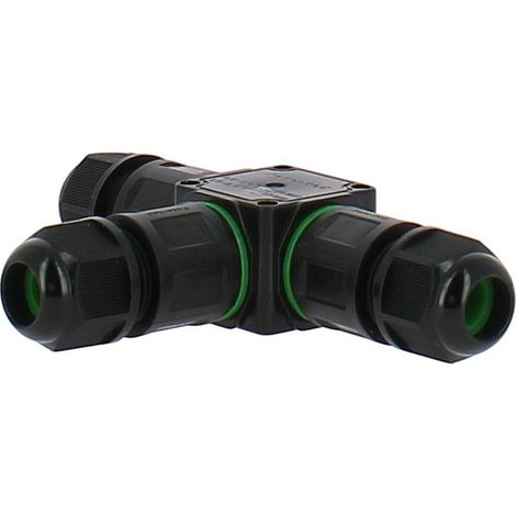 Connettore tipo T a 3 vie impermeabile, nero, IP68, automatico a 3 fili