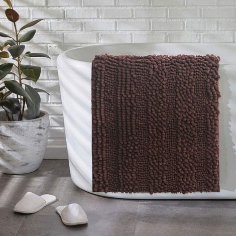 Set of chenille bath mats, soft, non-slip, rectangular, absorbent and durable plush for bathtub, shower, bathroom, toilet (coffee, 1 set) (1/5)