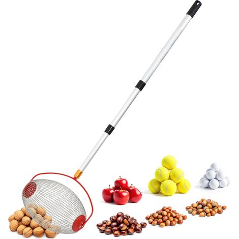Rollsammler mit Alu Teleskopstiel - ausziehbar bis 120 cm - Nusssammler mit großem Erntekorb - Kugelpflücker