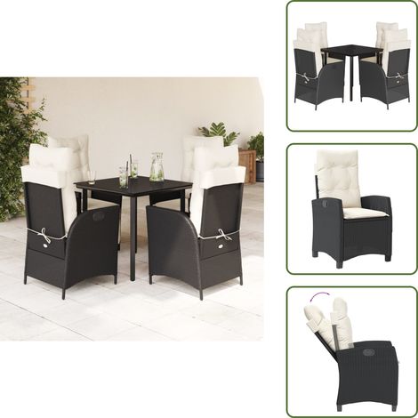 The Living Store 5-tlg. Garten-Essgruppe mit Kissen Schwarz Poly Rattan - Gartenstuhl (1/5)