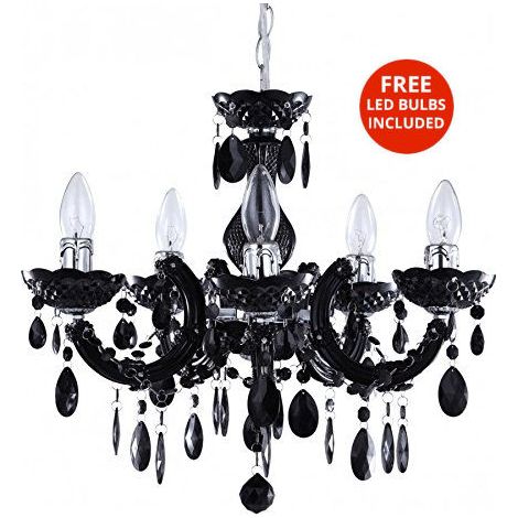 Litecraft Marie Therese Chandelier Ceiling 5 Arm With Free LED Bulbs - Black (1/5)