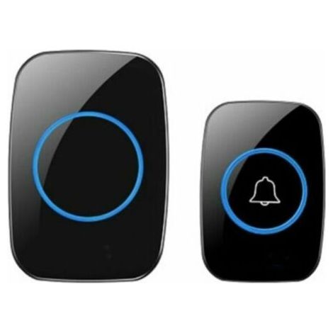 Sonnette sans fil 1 pièce (Noir), étanche à 300 m, sonnerie électronique, kit de sonnerie avec 1 récepteur enfichable, kit de sonnerie sans fil avec flash LED (1/5)