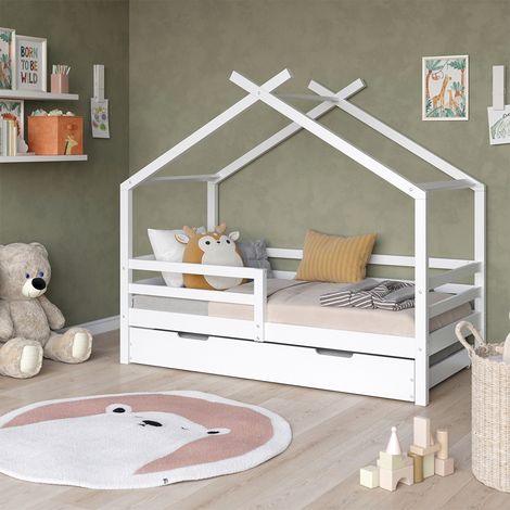Lit cabane Luni, Blanc, 160 x 80 cm avec lit d'invité extensible, Vitalispa (1/5)