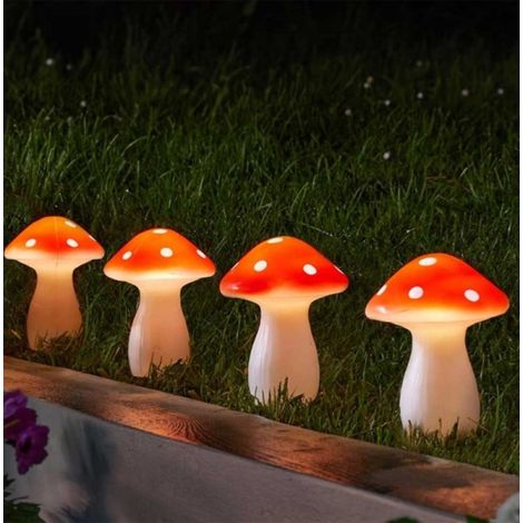 Lampes solaires champignons féériques sur piquets - Lot de 4 (1/2)