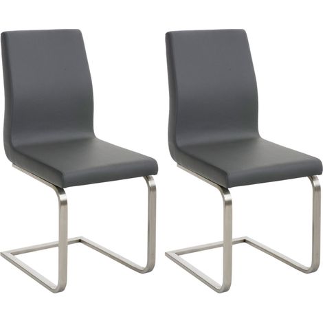 Set 2 sedie sala da pranzo cucina sala attesa in PVC grigio e base a slitta in acciaio inox 100001597