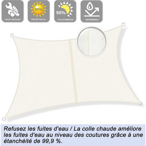 Sunnylaxx 3x4m rechteckiges Sonnensegel in Creme, wasserdichtes Gewebe mit 95% UV-Schutz, Sonnensegel für den Außenbereich, Garten & Terrasse (1/5)