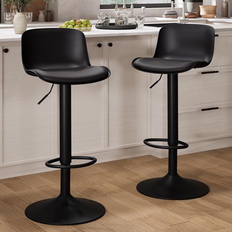 Lot de 2 tabourets de Bar réglables en Hauteur et pivotants avec Dossier et Repose-Pieds – Chaises de Bar en PU Cuir rembourré, Style Moderne Industriel, Noir, pour Cuisine (1/5)