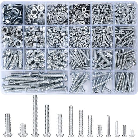 Kit de classification de vis, boulons et écrous, argent, 1080 pièces, ensemble de vis à tête ronde fendue Phillips M3/M4/M5/M6 (1/5)