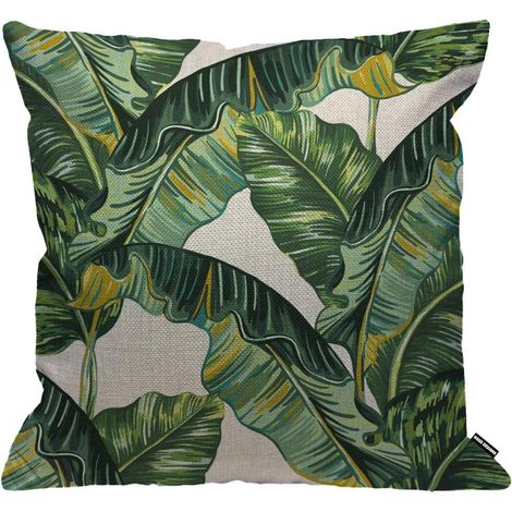 Housse de coussin motif feuilles de bananier, motif feuilles tropicales de jungle, taie d'oreiller décorative maison pour homme/femme, salon, chambre à coucher, canapé, chaise, 18X18 (1/5)