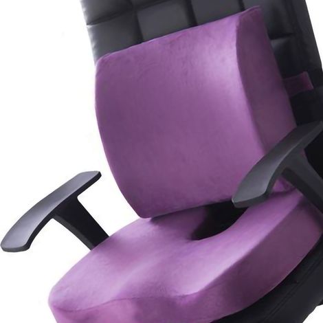 Coussin lombaire en mousse à mémoire de forme + coussin fessier assorti, ensemble velours violet pour chaise, voiture, bureau, lot assise+dossier (1/3)