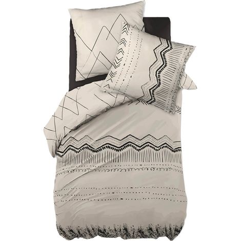 BELEM - Parure de Lit Coton Motifs Ethniques Housse de Couette 140x200cm + Taie d'Oreiller (1/4)