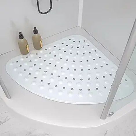 Tapis de douche antidérapant 70x70 cm blanc en TPE avec ventouses et trous d'évacuation, lavable en machine (1/4)