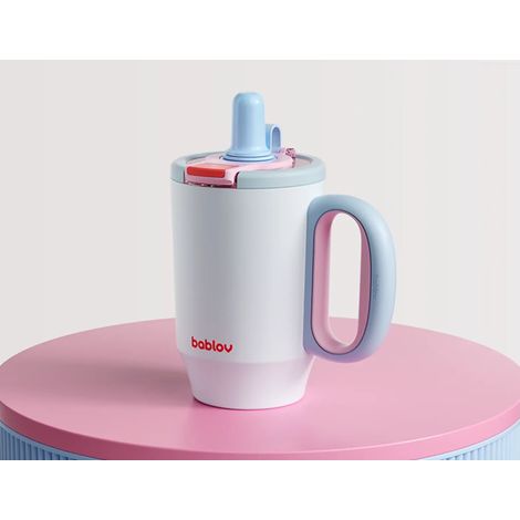 Isolierter Kaffeebecher  Auslaufsicherer Becher mit Strohhalm, großes Fassungsvermögen und hübsches Design für Frauen – ideal für Büro, Getränke und Reisen, Blau (1/5)
