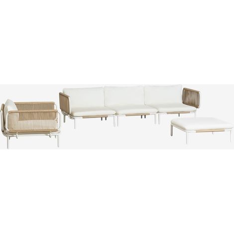 Conjunto de jardín con sofá modular de 3 piezas con 2 módulos esquineros, puff y sillón en acero Roubly SKLUM