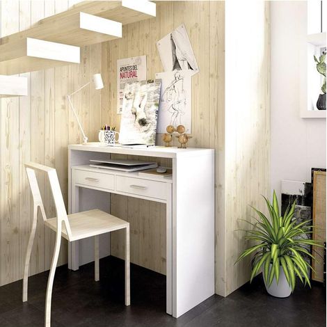 Mesa de despacho extensible Torreperogil acabado blanco brillo 88 cm(alto)99 cm(ancho)36 cm(fondo) (1/4)