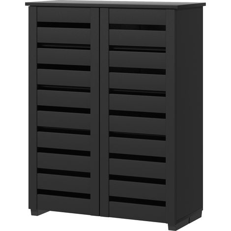 Narrow Shoe Cabinet for Entryway, 5-Tier Slim Shoe Storage Cabinet with 2 Slatted Doors Adjustable Shelves (1/5)
