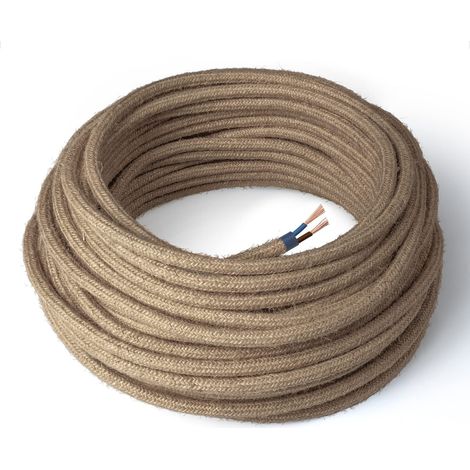 Amarcords - Cavo elettrico tessile colore JUTA, tondo, juta, 50 metri, a 2 conduttori 2x0,75 - Filo rivestito in tessuto colorato vintage per lampade lampadari applique e abat jour.