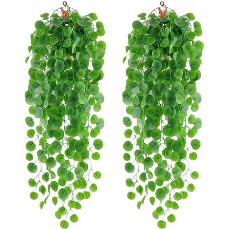 2Pcs Plantes Artificielles Plantes Suspendues Artificielles Faux Feuille Verte Lierre Vigne Plantes Murales Suspendue Faux Lierre pour Jardin, Panier Suspendu, Couloir, Décoration Murale