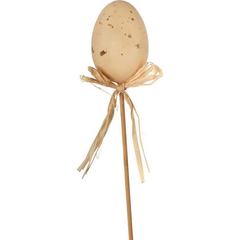 Uovo decorativo pasquale in rafia su stecchino di legno, marrone, 25 cm. (1/2)