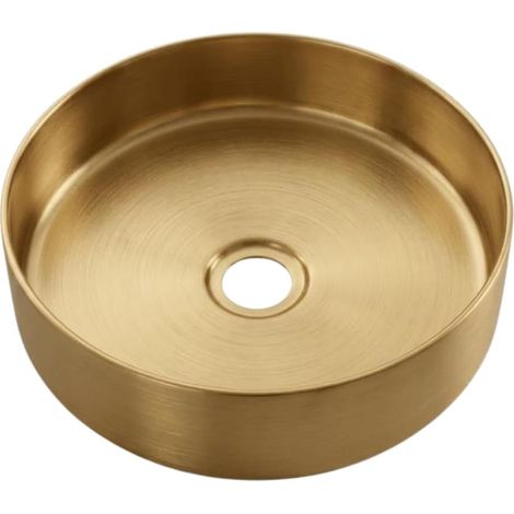 Lavabo rotondo da appoggio Essenox da 37,5 cm in acciaio inox spazzolato color oro. (1/5)