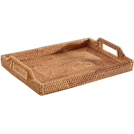 1 Plateau rotin, poignées robustes, service petit-déjeuner, rangement salon cuisine, décoration intérieur naturel (1/5)